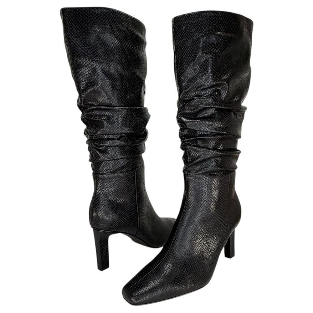 SMASH shoes Fallon Black Faux Snakeskin Knee High Womens Boots Size 8M - Picture 12 of 14